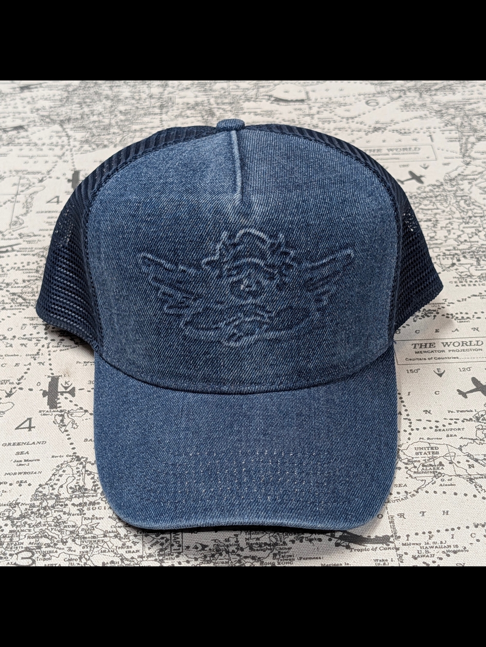 Boys Lie Summer Lovin Denim Trucker Hat | Embossed Cherub Mesh Snapback OSFA